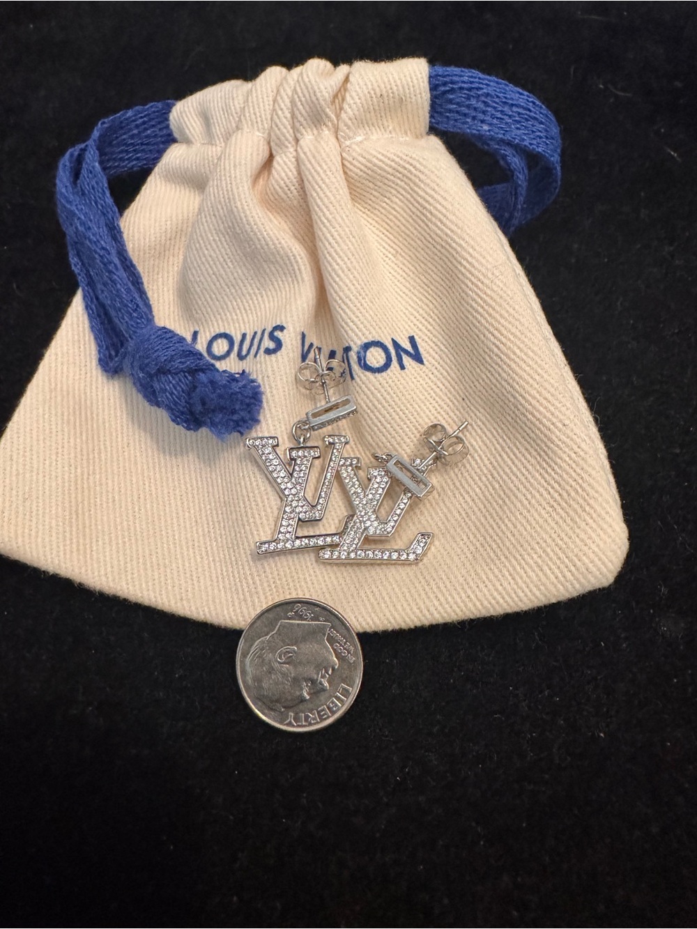 Louis Vuitton AU750 White Gold Crystal LV Logo Stud Earrings